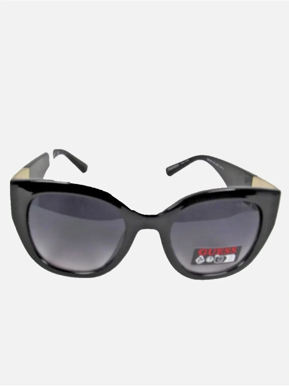 GUESS Black Oversized Cat-Eye Sunglasses with Logo Temples